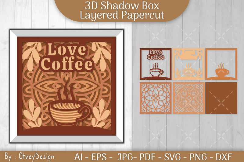 3D Shadow Box Love Coffee Layered SVG Bundle - CraftNest - Digital Crafting and Art