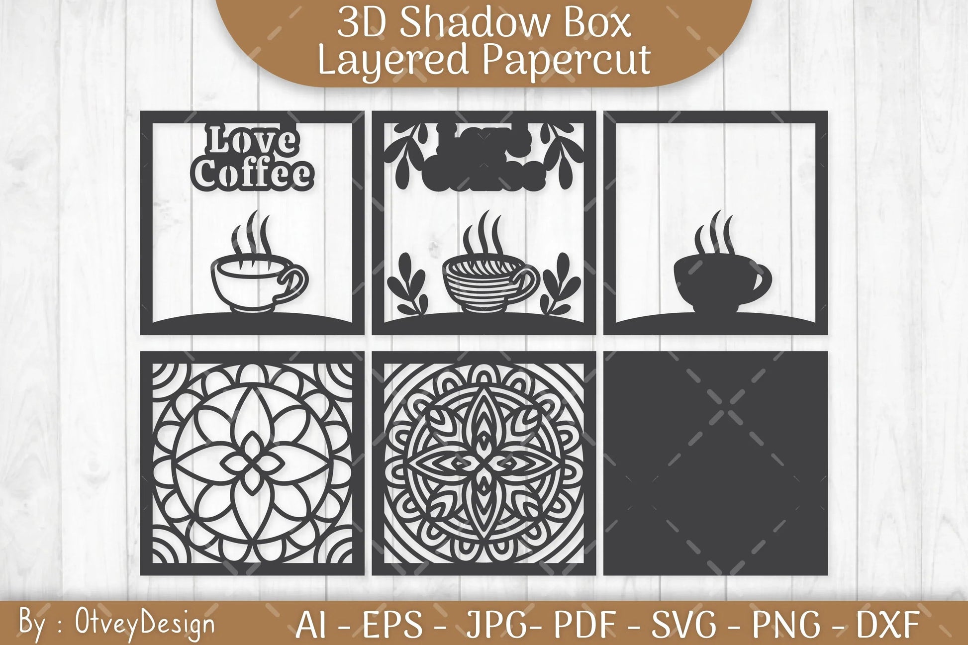 3D Shadow Box Love Coffee Layered SVG Bundle - CraftNest - Digital Crafting and Art