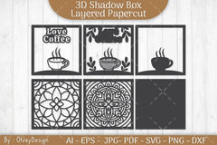 3D Shadow Box Love Coffee Layered SVG Bundle - CraftNest - Digital Crafting and Art