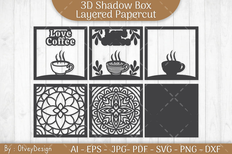 3D Shadow Box Love Coffee Layered SVG Bundle - CraftNest - Digital Crafting and Art