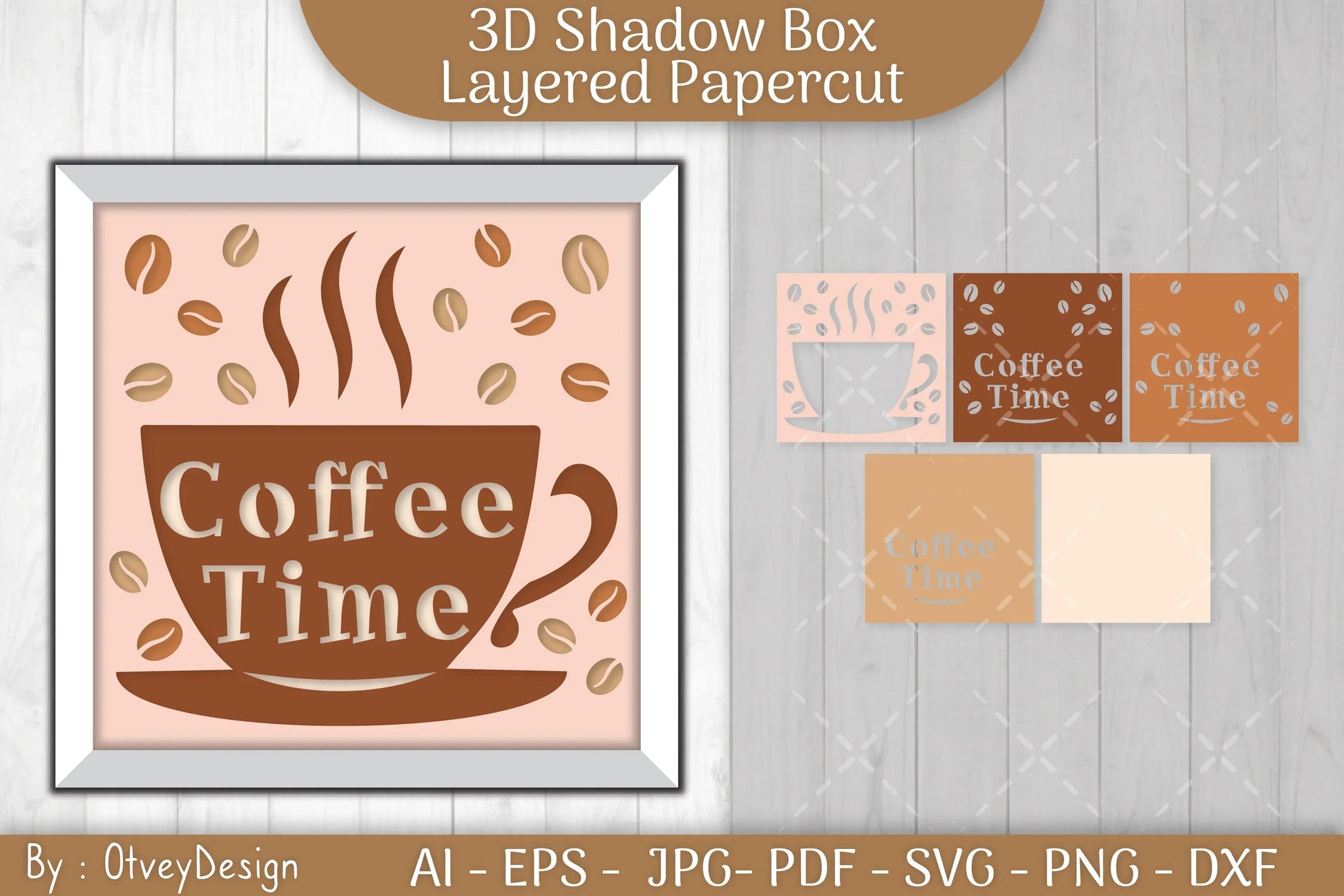 3D Shadow Box Love Coffee Layered SVG Bundle - CraftNest - Digital Crafting and Art
