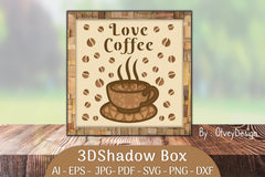 3D Shadow Box Love Coffee Layered SVG Bundle - CraftNest - Digital Crafting and Art