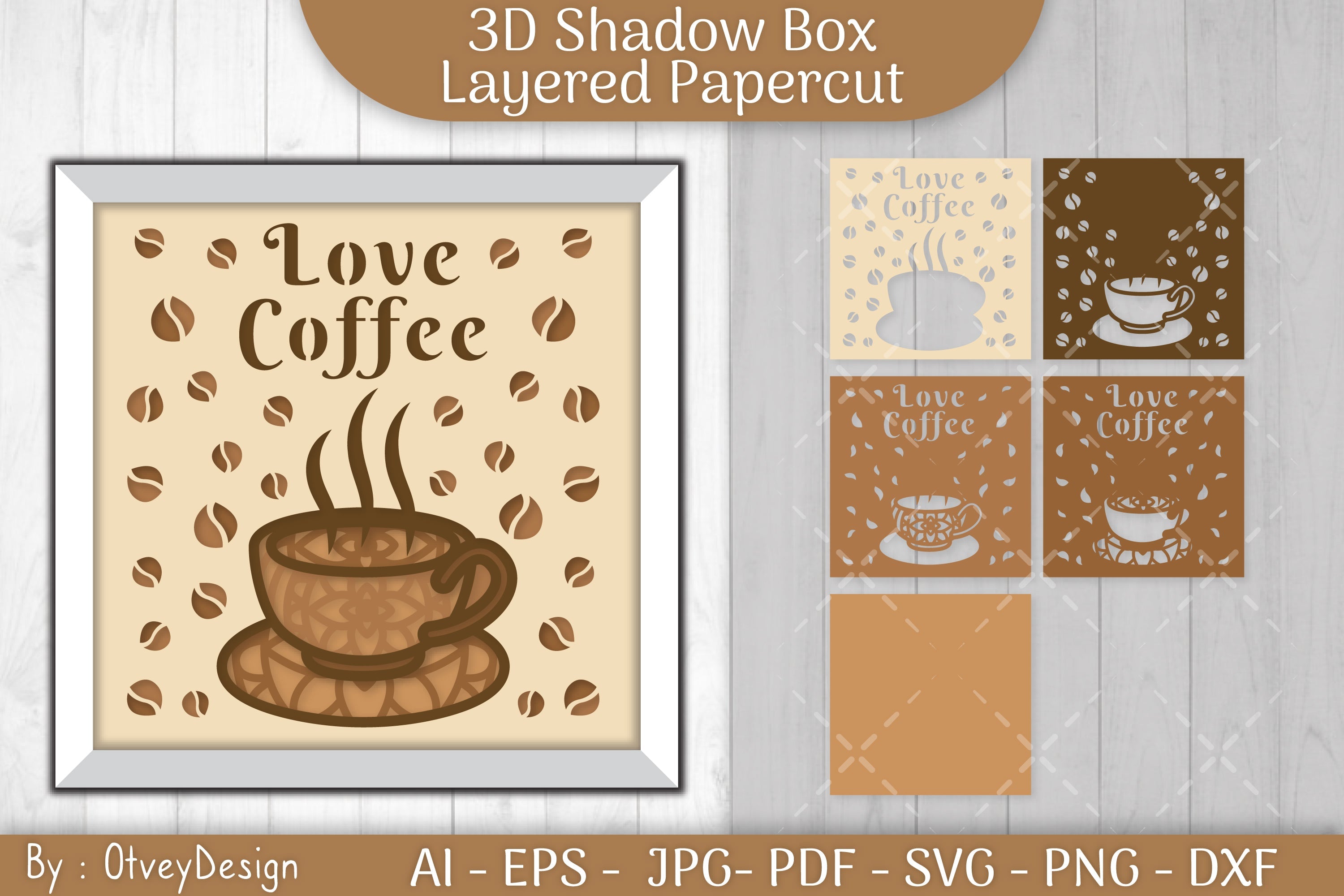 3D Shadow Box Love Coffee Layered SVG Bundle