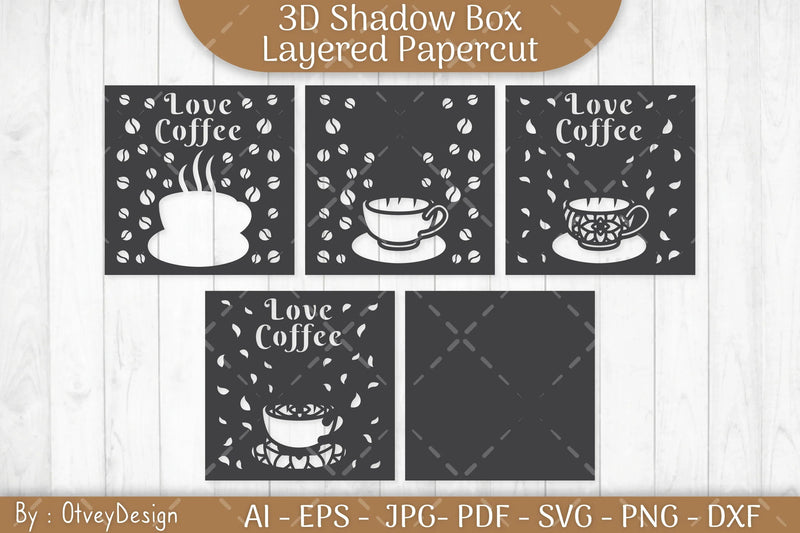 3D Shadow Box Love Coffee Layered SVG Bundle - CraftNest - Digital Crafting and Art