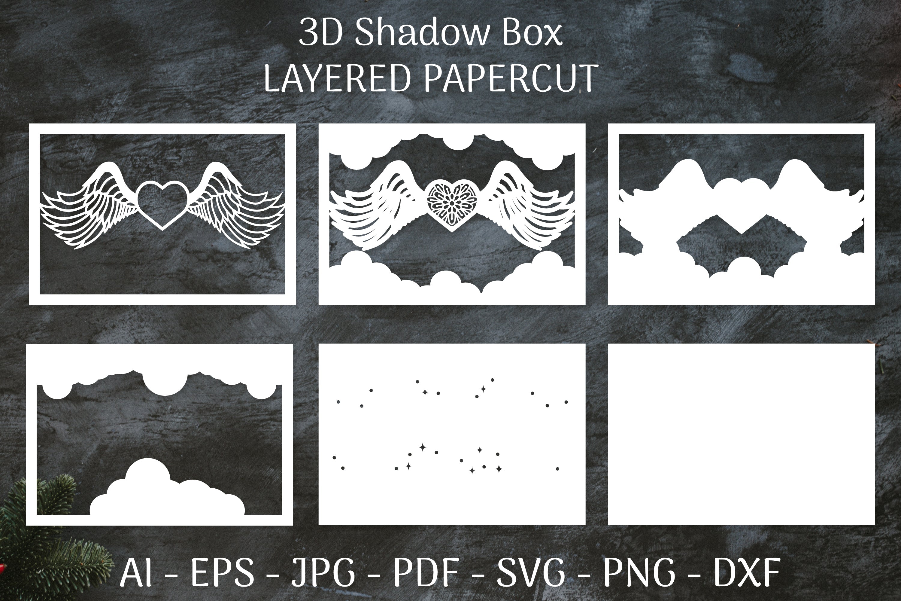 3D Shadow Box Love Angel Wings Layered Papercut SVG Bundle 1 - CraftNest - Digital Crafting and Art