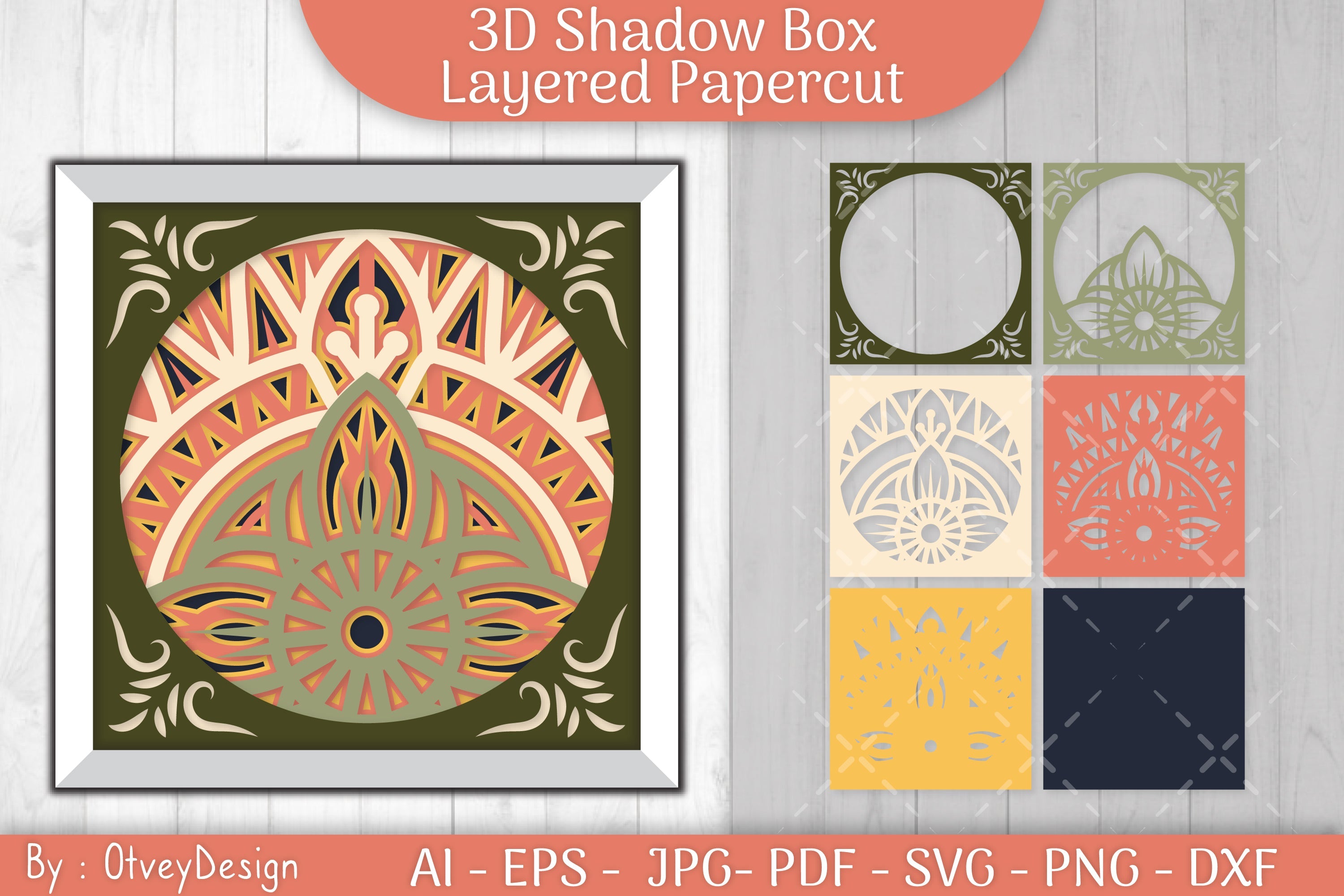 3D Shadow Box Mandala Layered Papercut SVG Bundle