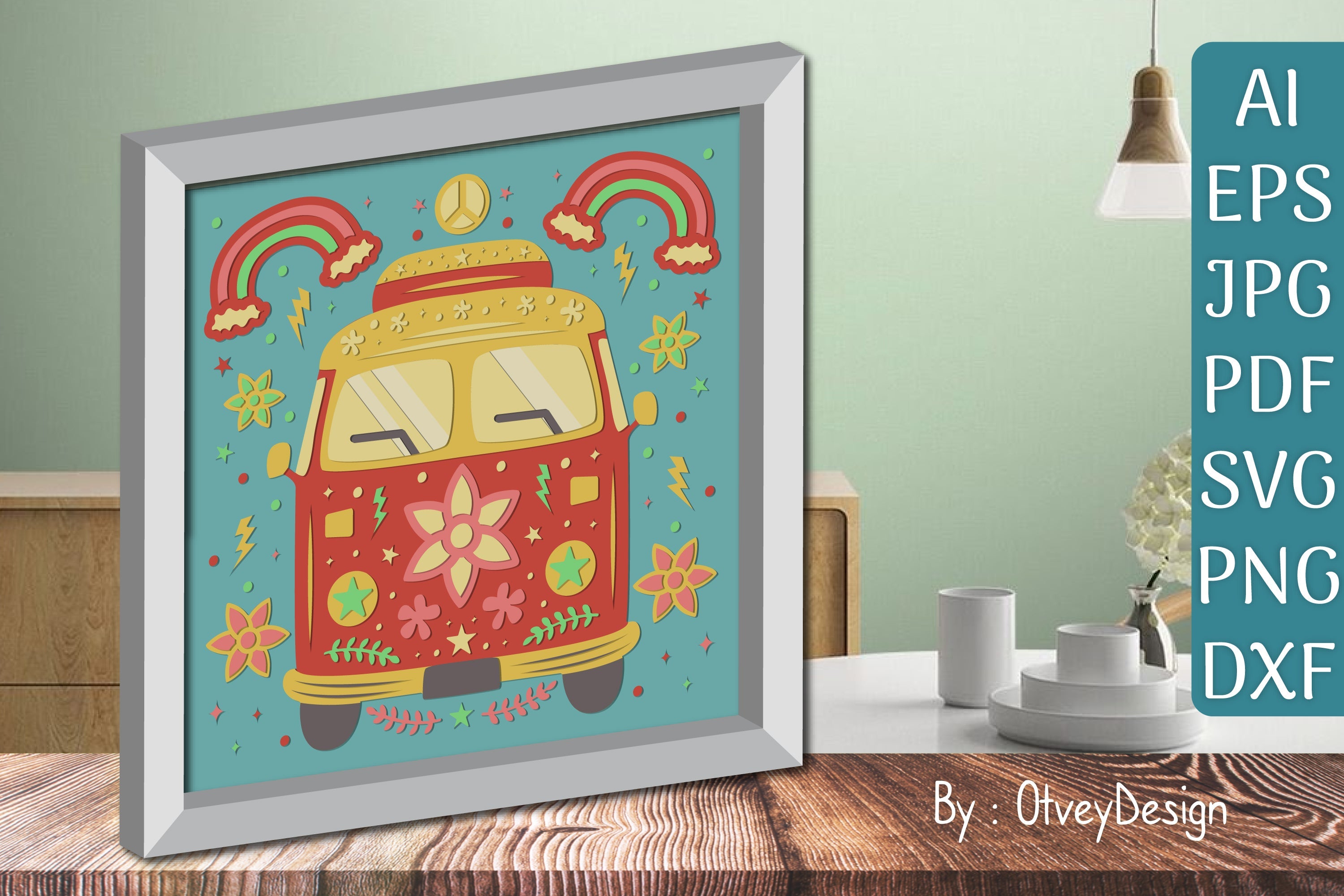 3D ShadowBox Hippie Papercut SVG Bundle