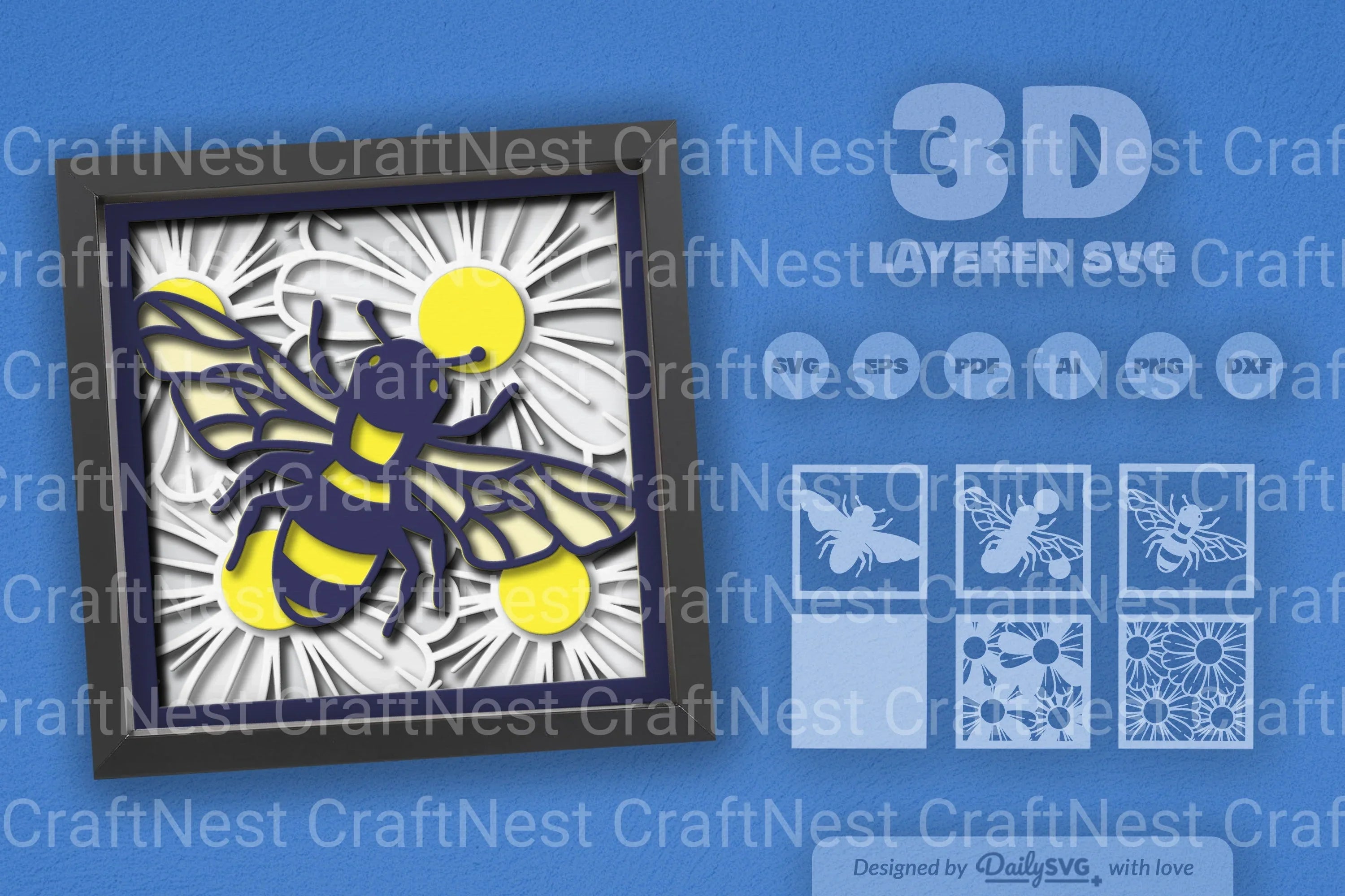 3D Bee and Flower Garden Papercut SVG Bundle