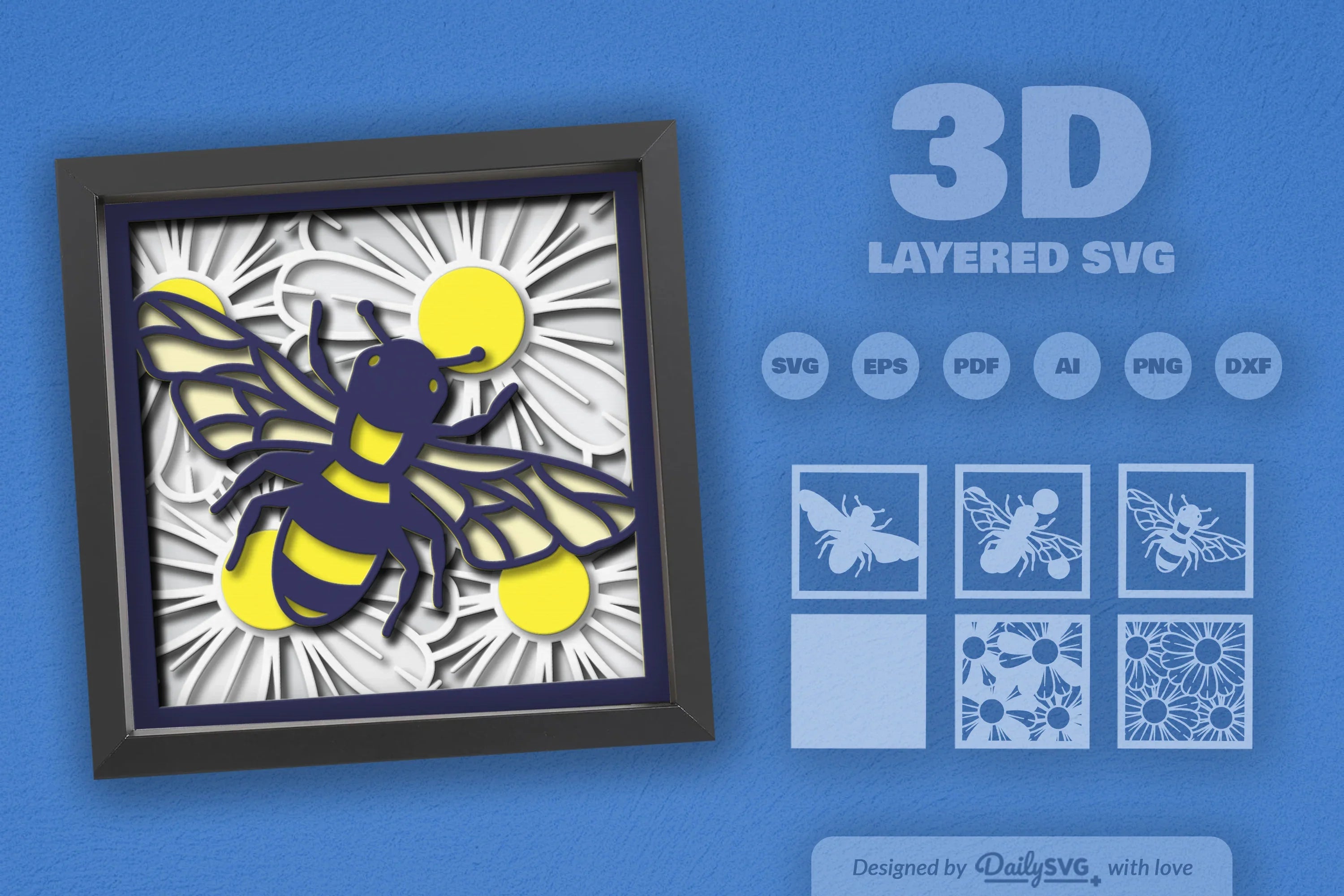 3D Bee and Flower Garden Papercut SVG Bundle - CraftNest - Digital Crafting and Art