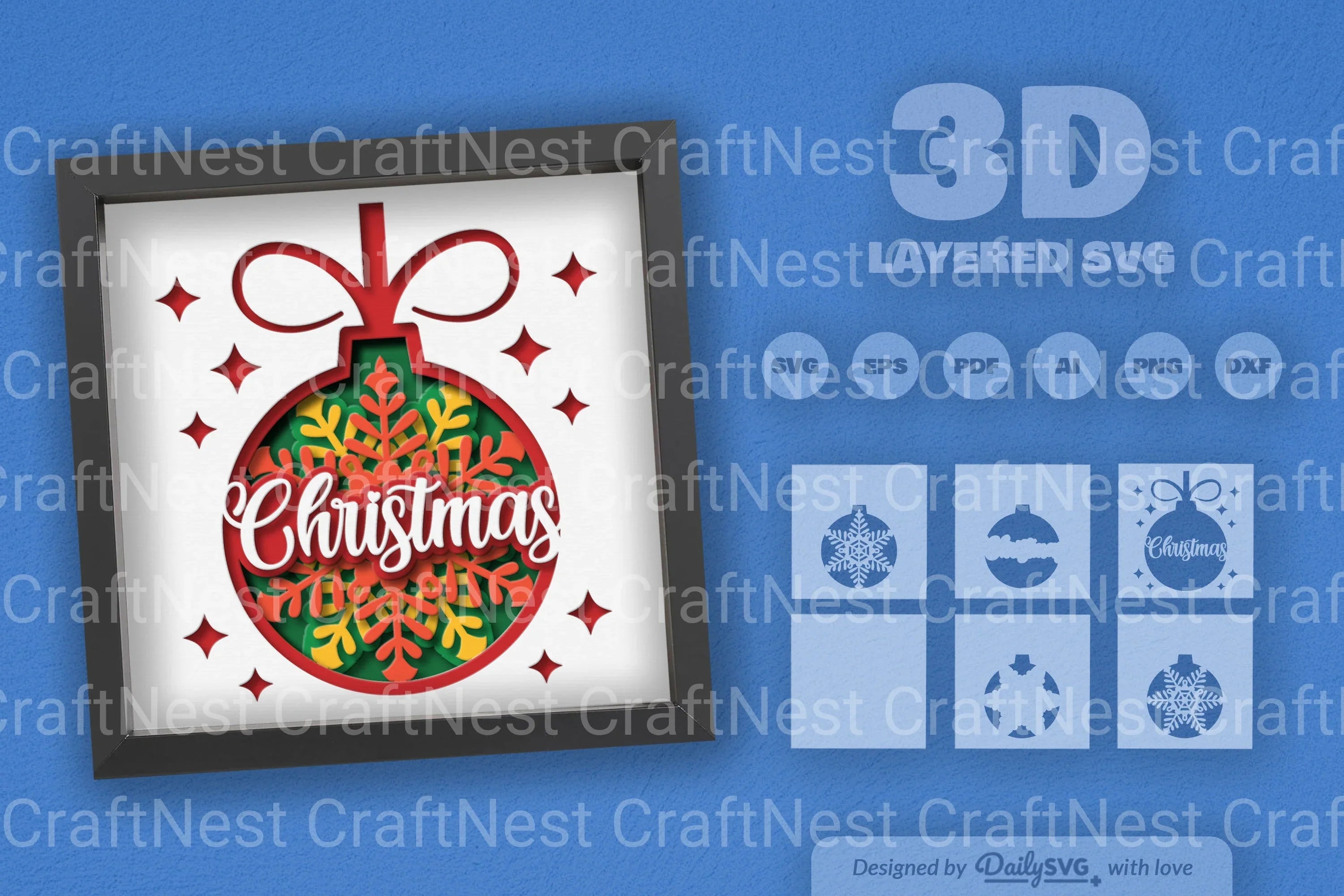 3D Christmas Bauble Ornament Papercut SVG Bundle