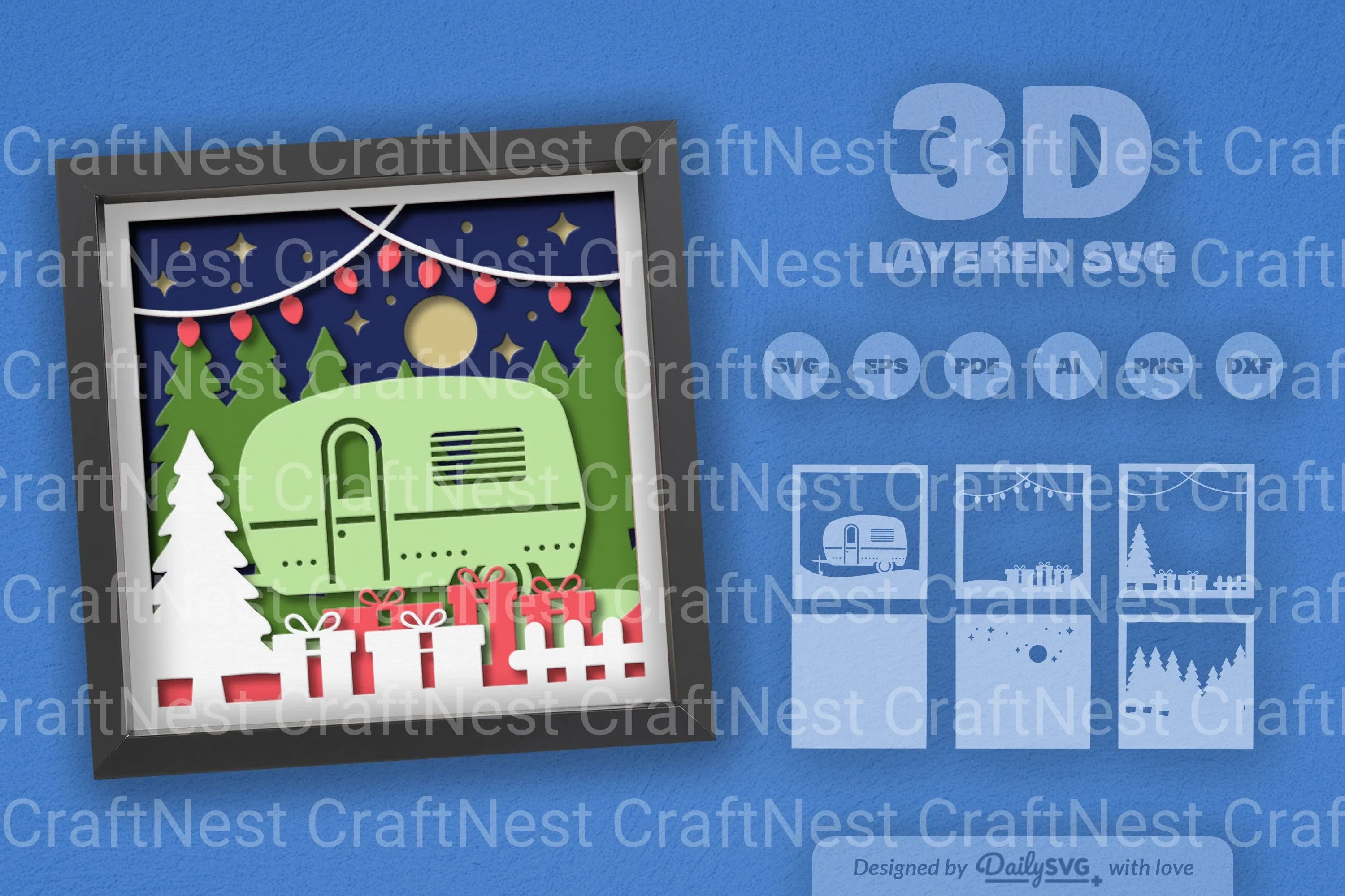 3D Christmas Camper Papercut SVG Bundle