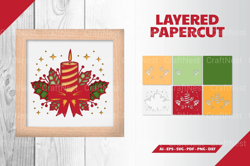 3D Christmas Candle Layered Papercut Clipart Bundle - CraftNest - Digital Crafting and Art