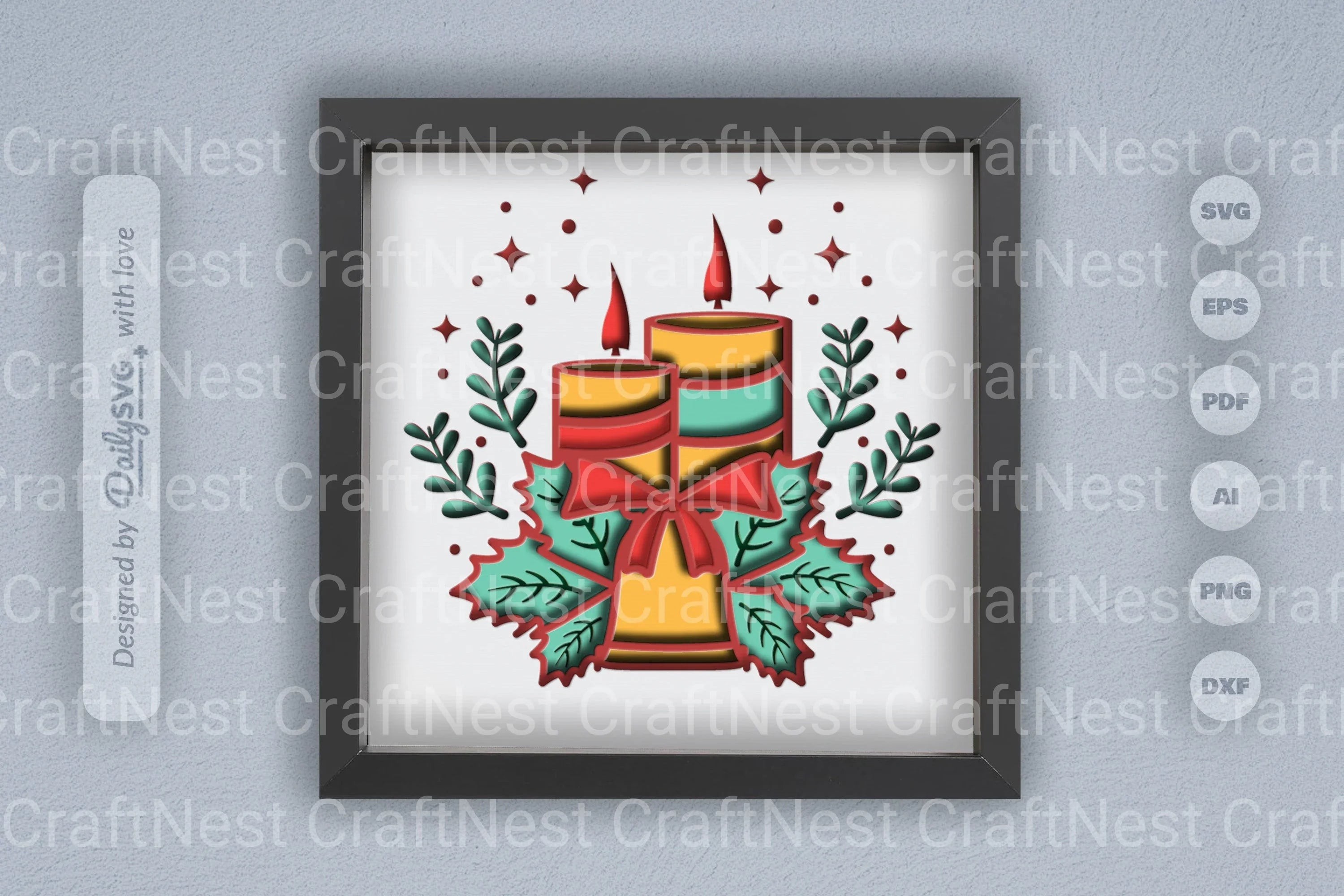 3D Christmas Candle Papercut SVG Bundle