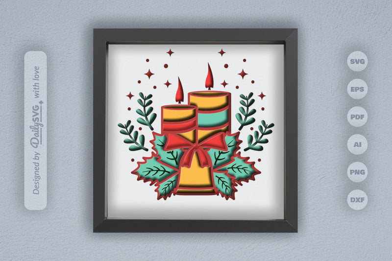 3D Christmas Candle Papercut SVG Bundle - CraftNest - Digital Crafting and Art