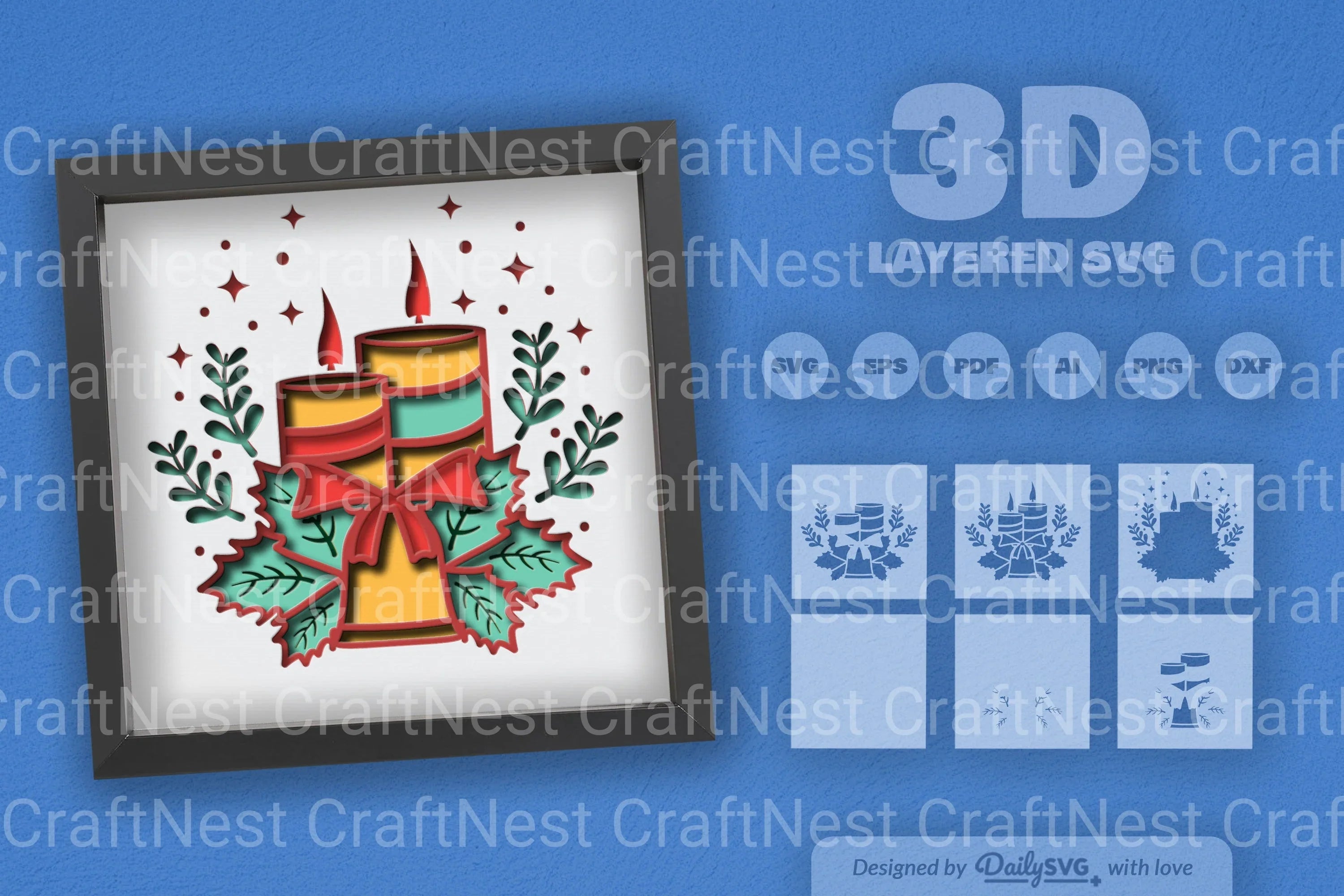 3D Christmas Candle Papercut SVG Bundle