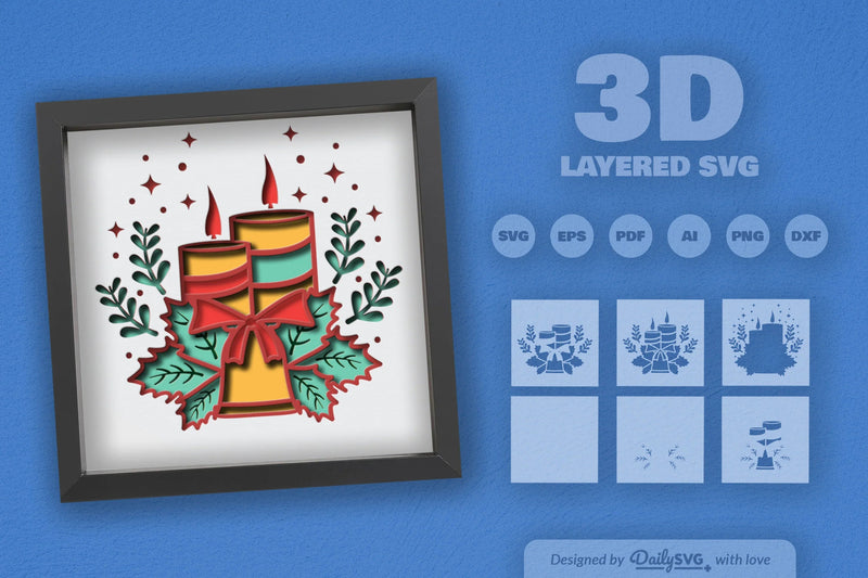 3D Christmas Candle Papercut SVG Bundle - CraftNest - Digital Crafting and Art