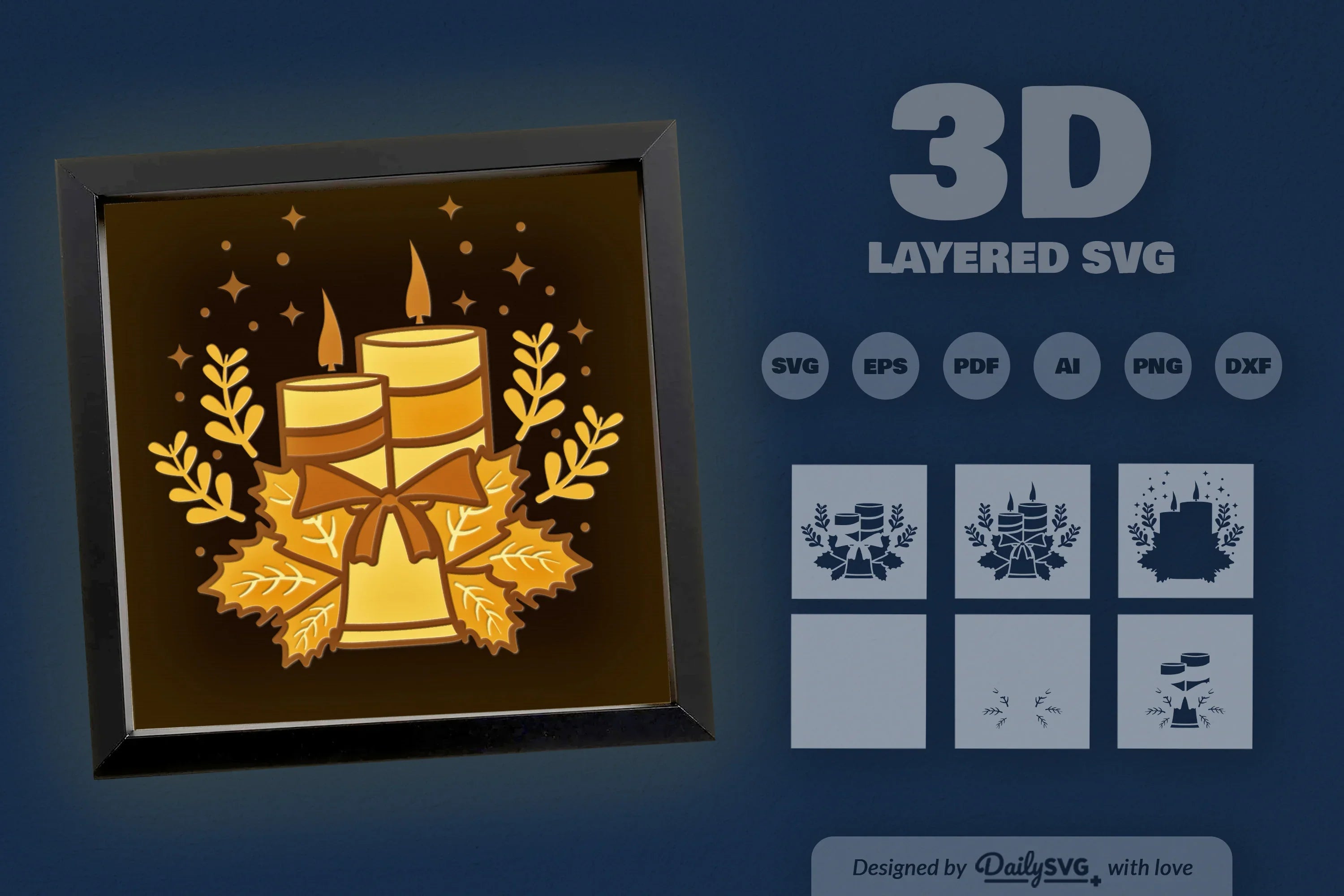 3D Christmas Candle Papercut SVG Bundle - CraftNest - Digital Crafting and Art
