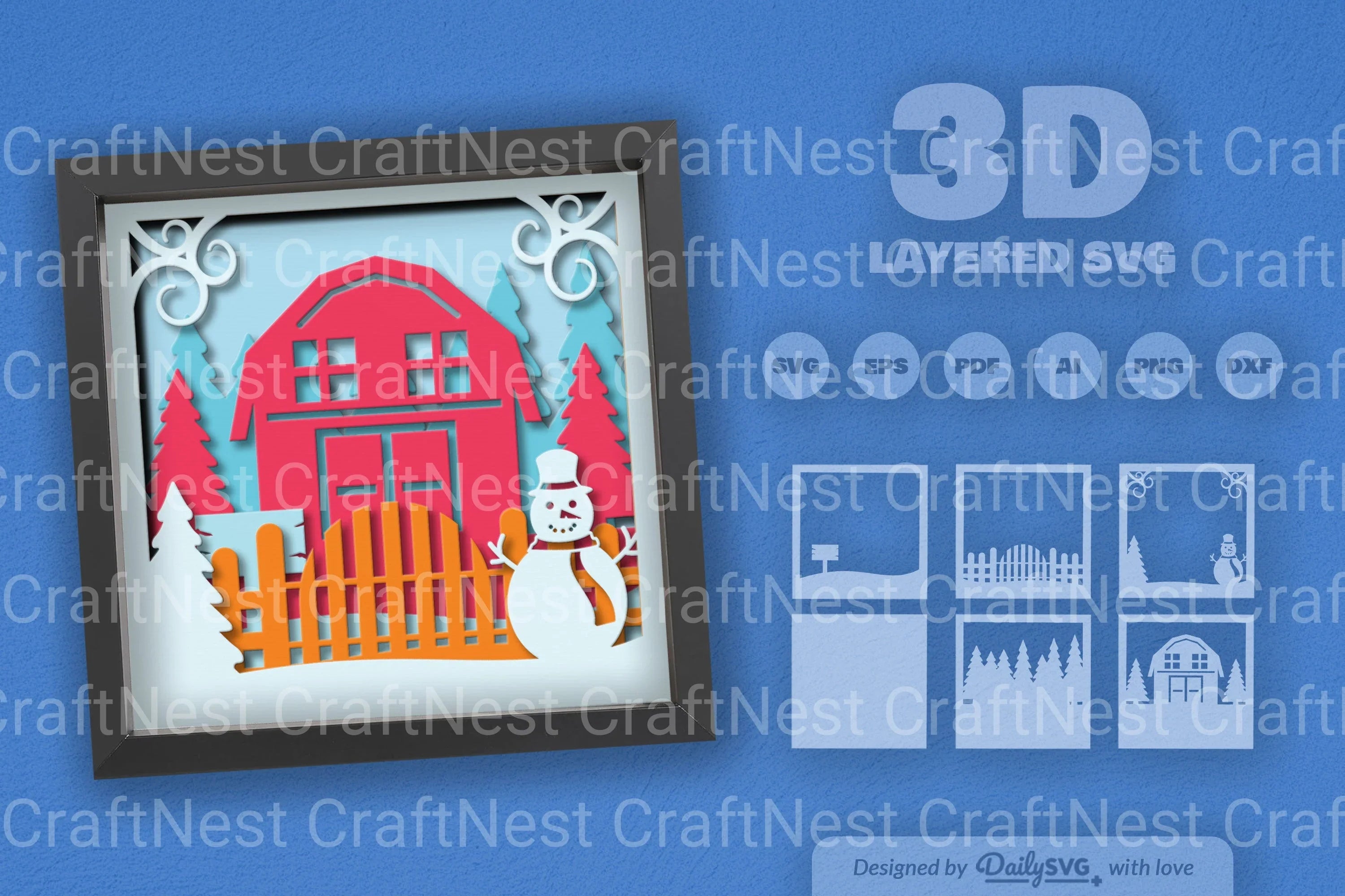 3D Christmas Farmhouse Papercut SVG Bundle