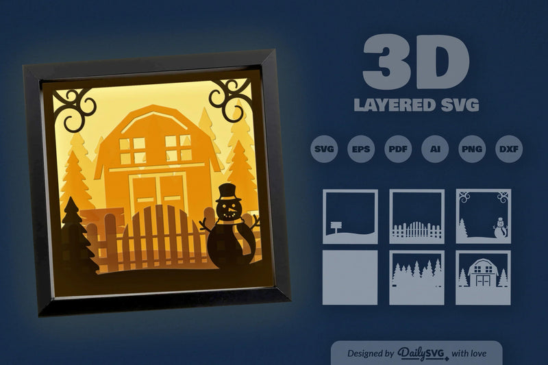 3D Christmas Farmhouse Papercut SVG Bundle - CraftNest - Digital Crafting and Art
