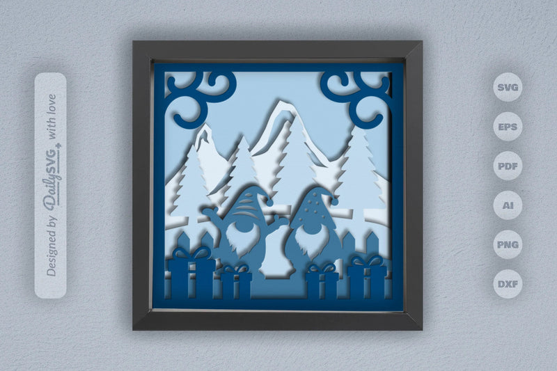 3D Christmas Gnomes in Snowy Scene Papercut SVG Bundle - CraftNest - Digital Crafting and Art