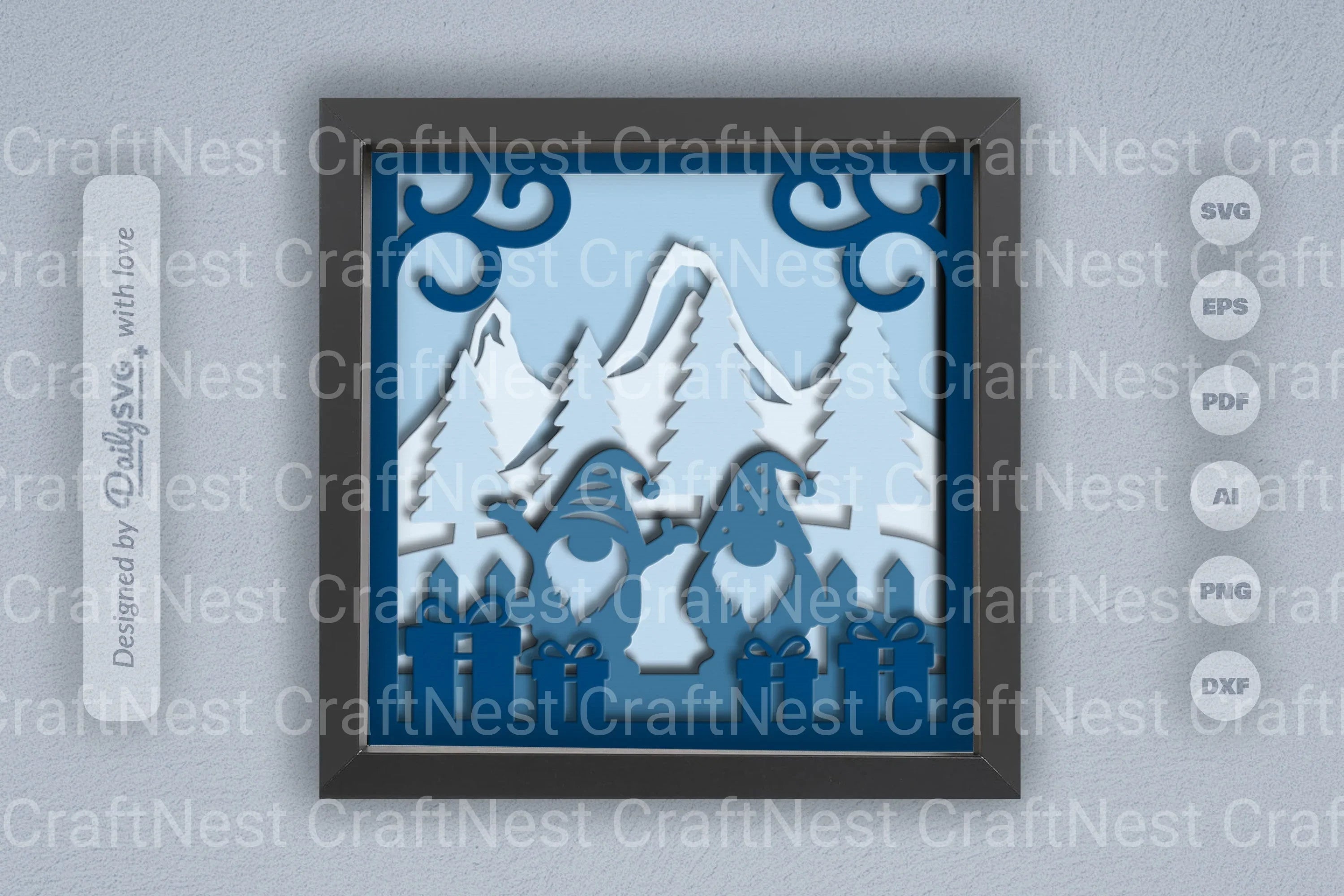 3D Christmas Gnomes in Snowy Scene Papercut SVG Bundle