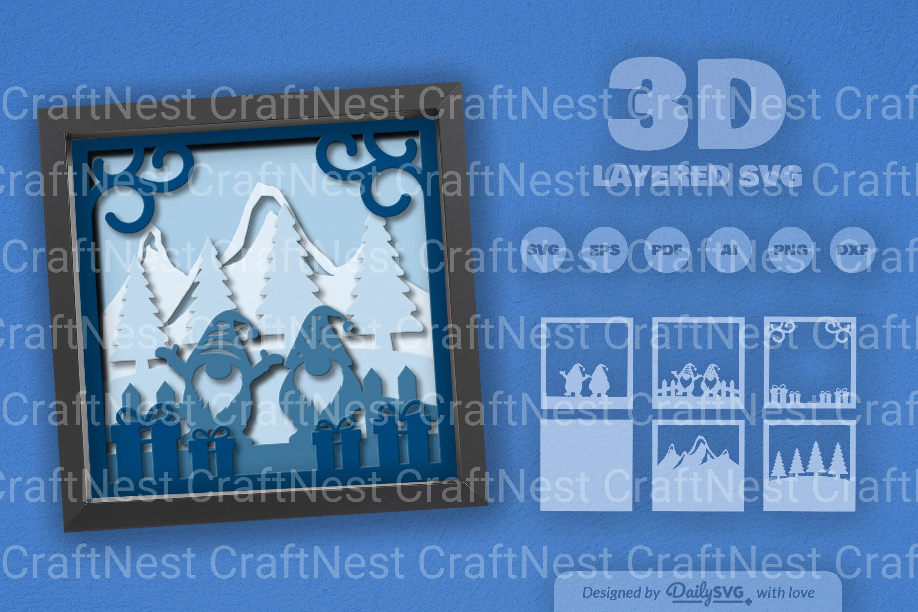 3D Christmas Gnomes in Snowy Scene Papercut SVG Bundle