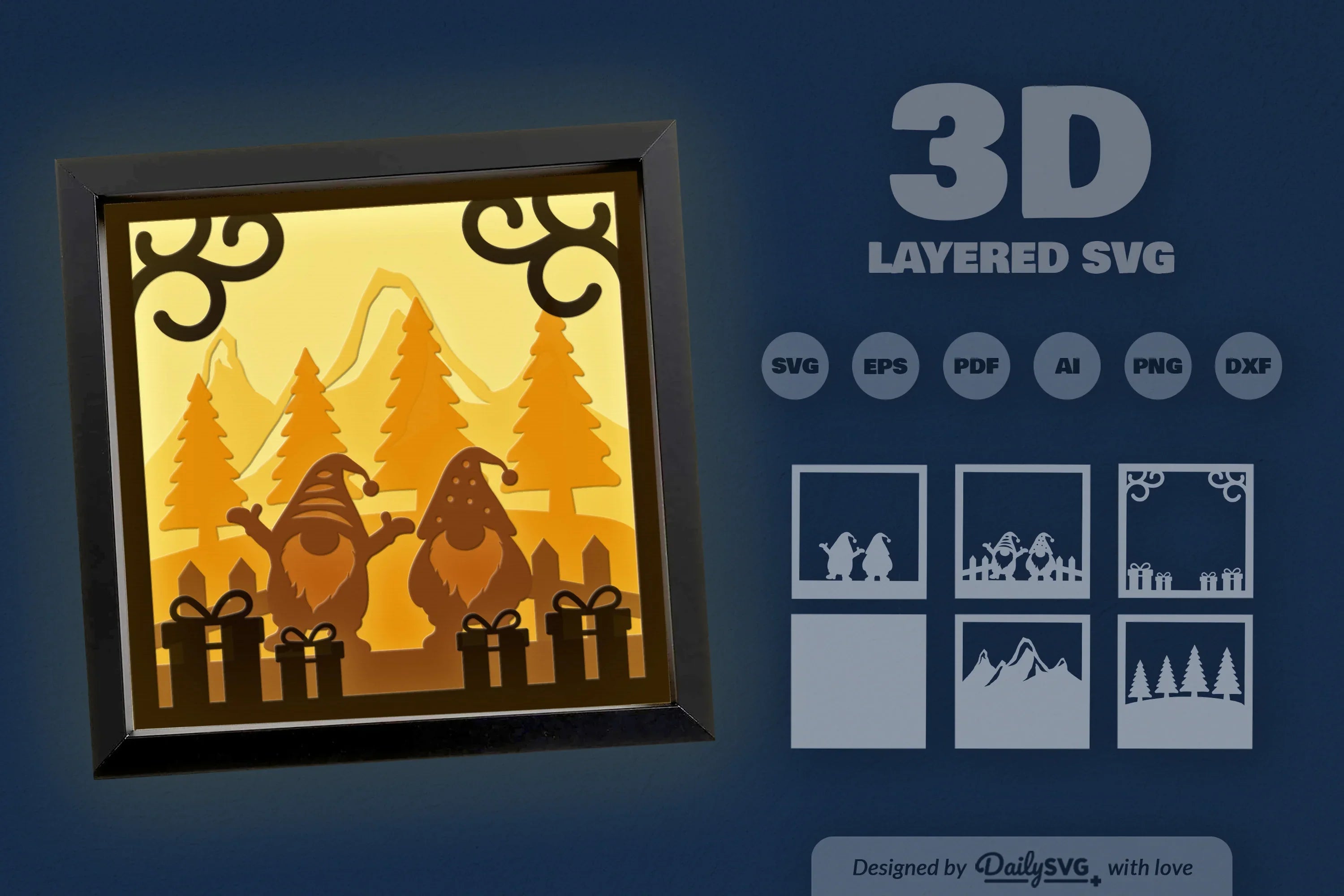 3D Christmas Gnomes in Snowy Scene Papercut SVG Bundle - CraftNest - Digital Crafting and Art