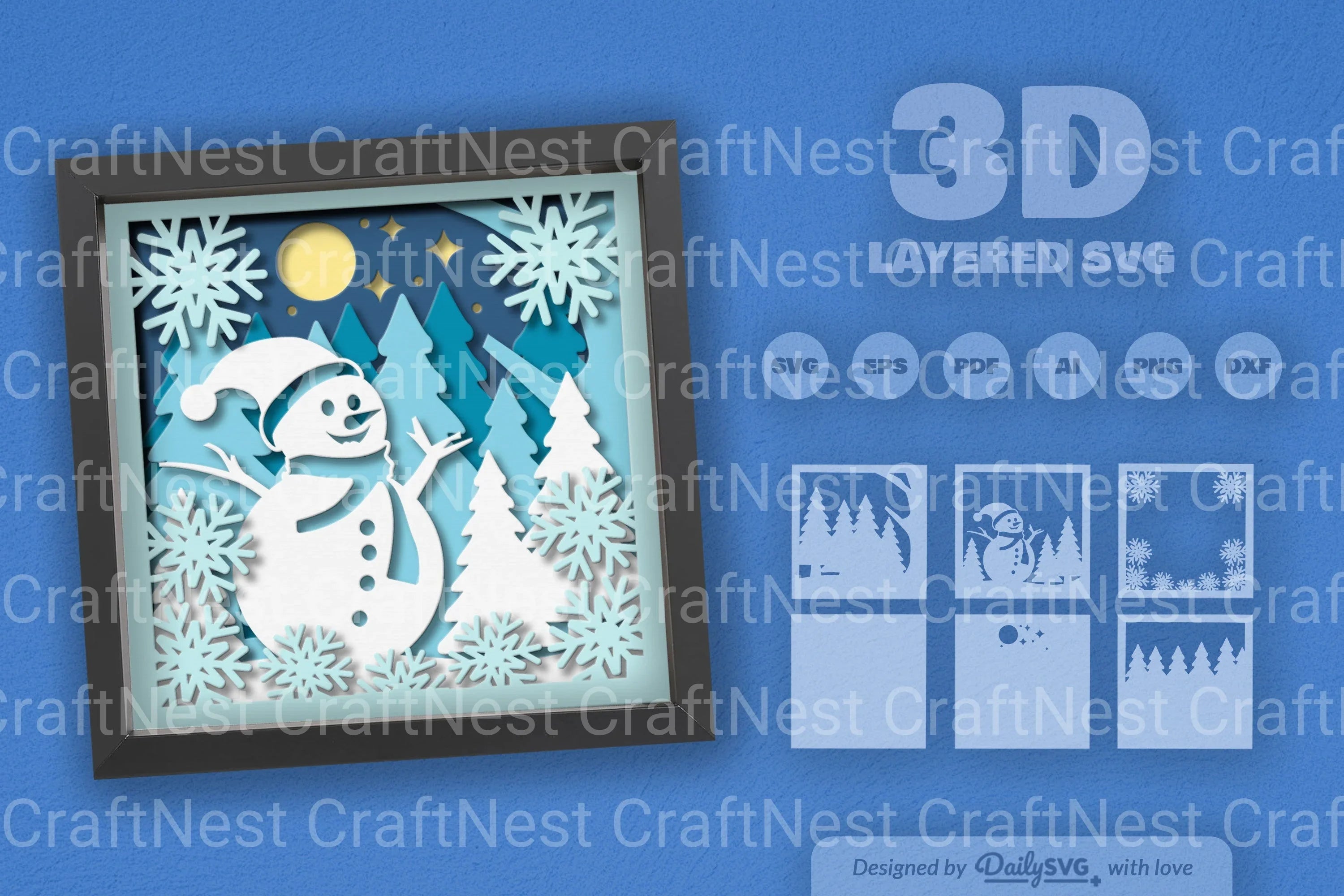 3D Christmas Snowman Papercut SVG Bundle