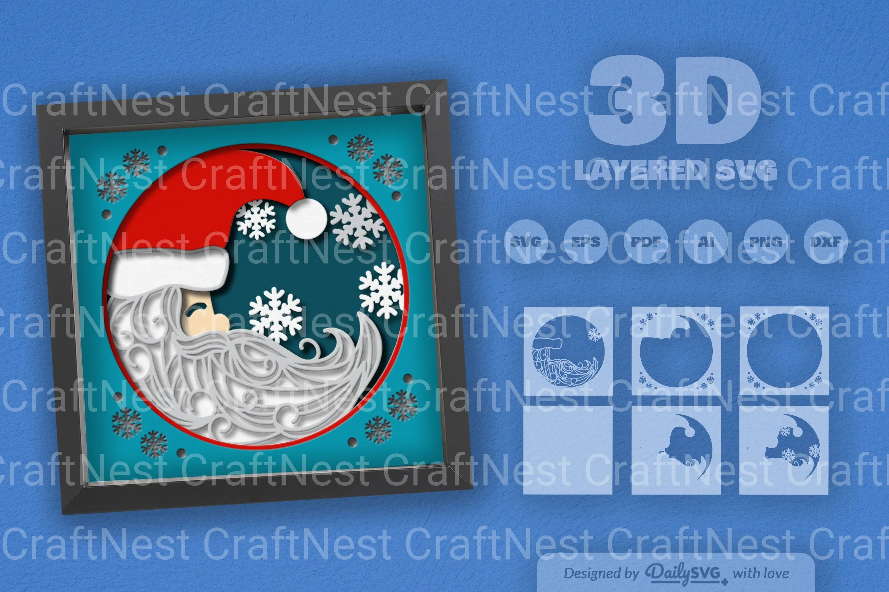 3D Christmas Moon Santa Papercut SVG Bundle