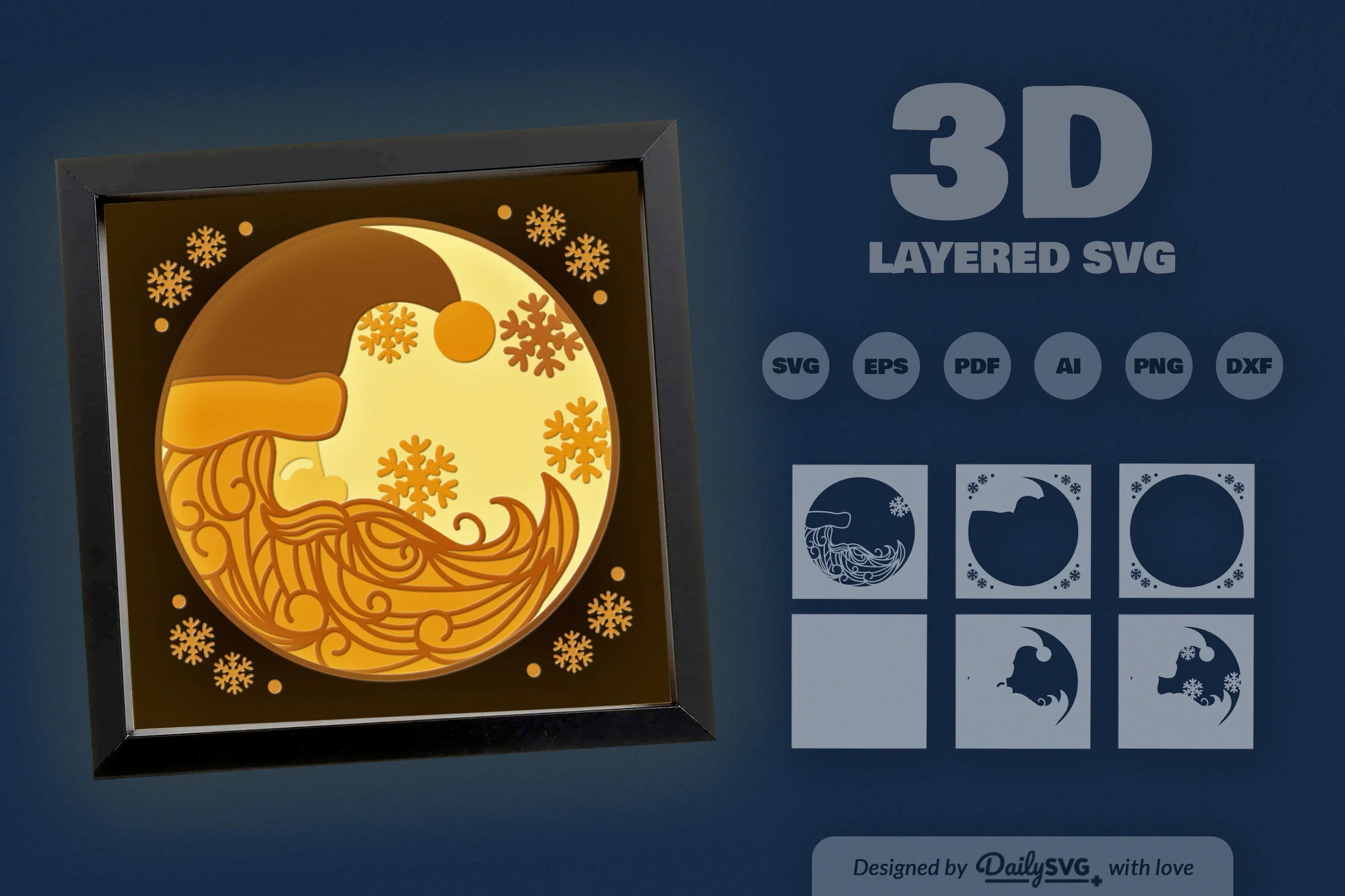 3D Christmas Moon Santa Papercut SVG Bundle - CraftNest - Digital Crafting and Art