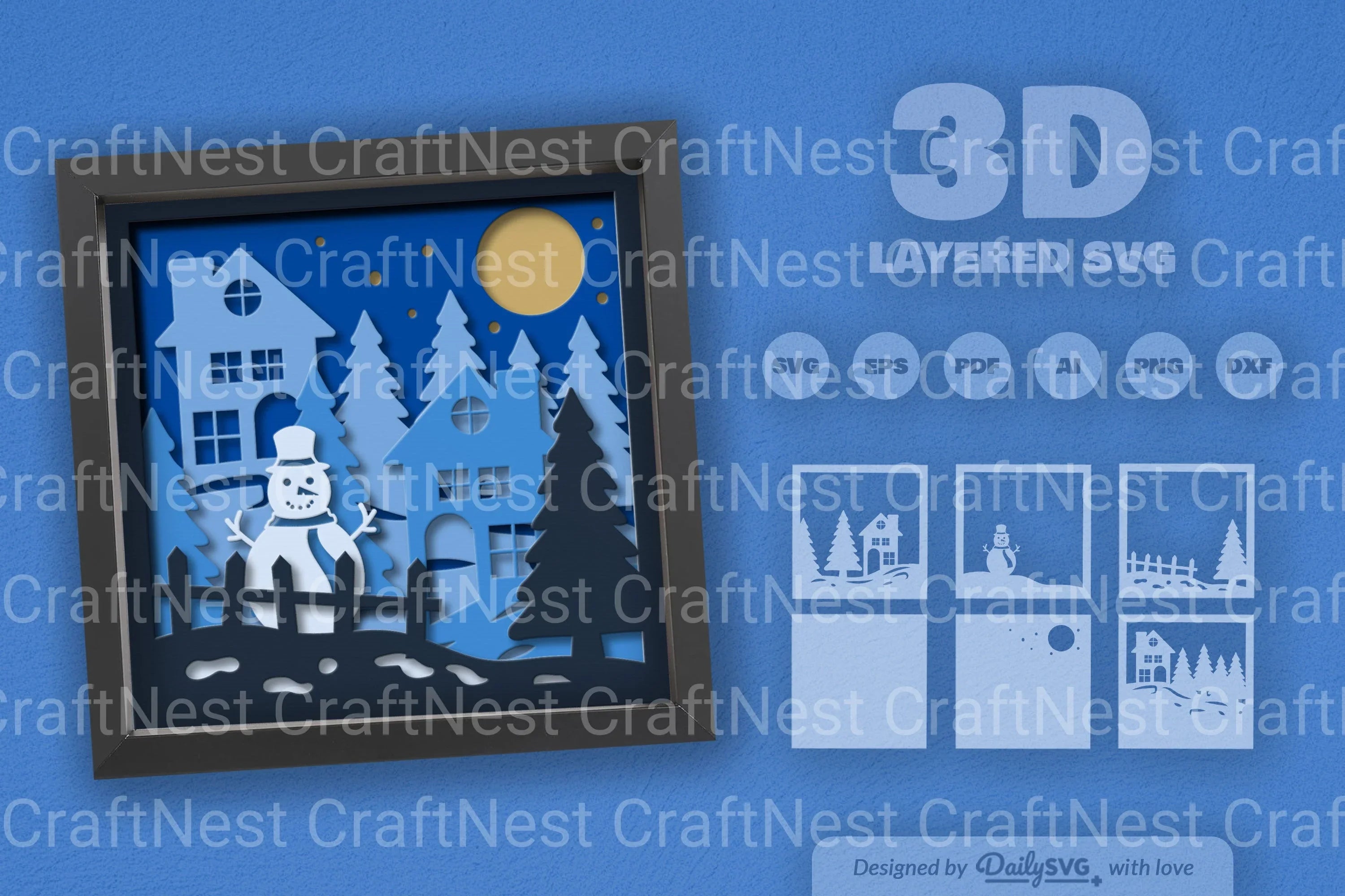 3D Christmas Night Scene Papercut SVG Bundle