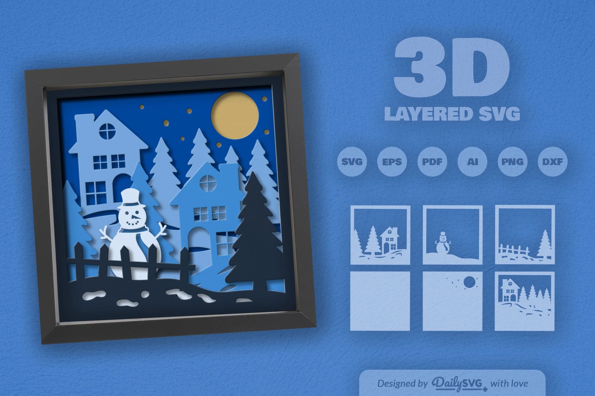 3D Christmas Night Scene Papercut SVG Bundle - CraftNest - Digital Crafting and Art
