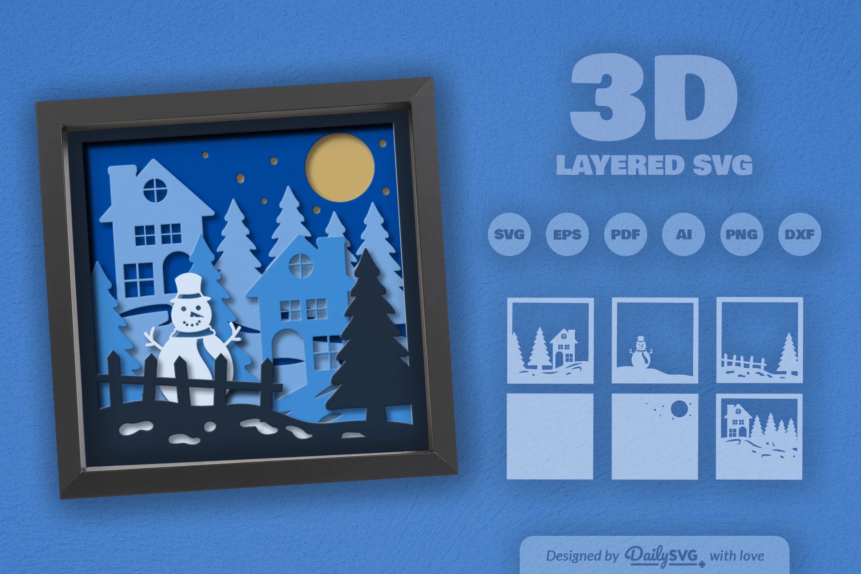 3D Christmas Night Scene Papercut SVG Bundle - CraftNest - Digital Crafting and Art