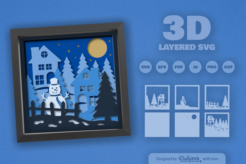 3D Christmas Night Scene Papercut SVG Bundle - CraftNest - Digital Crafting and Art