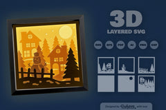 3D Christmas Night Scene Papercut SVG Bundle - CraftNest - Digital Crafting and Art