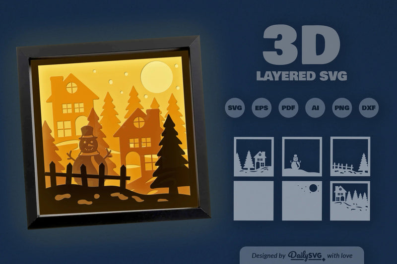 3D Christmas Night Scene Papercut SVG Bundle - CraftNest - Digital Crafting and Art
