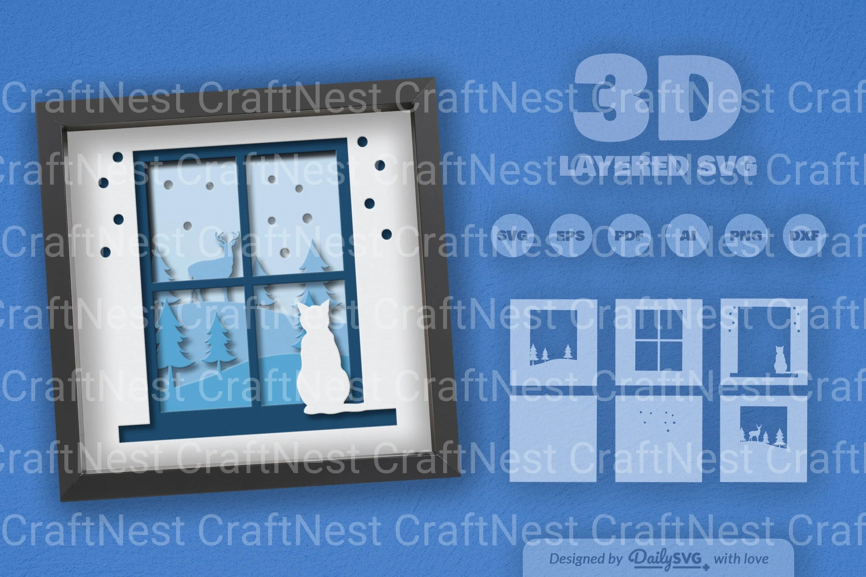 3D Christmas Window Papercut SVG Bundle