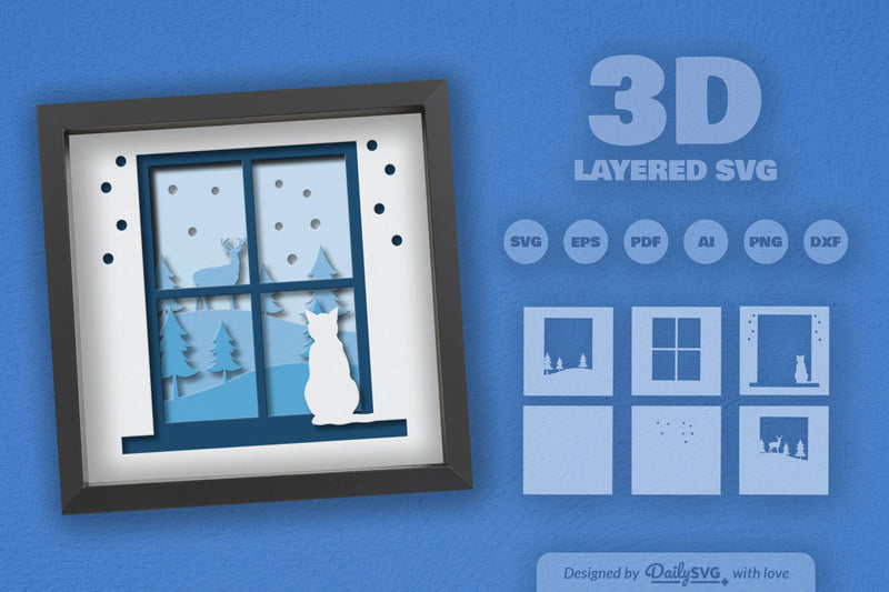 3D Christmas Window Papercut SVG Bundle - CraftNest - Digital Crafting and Art