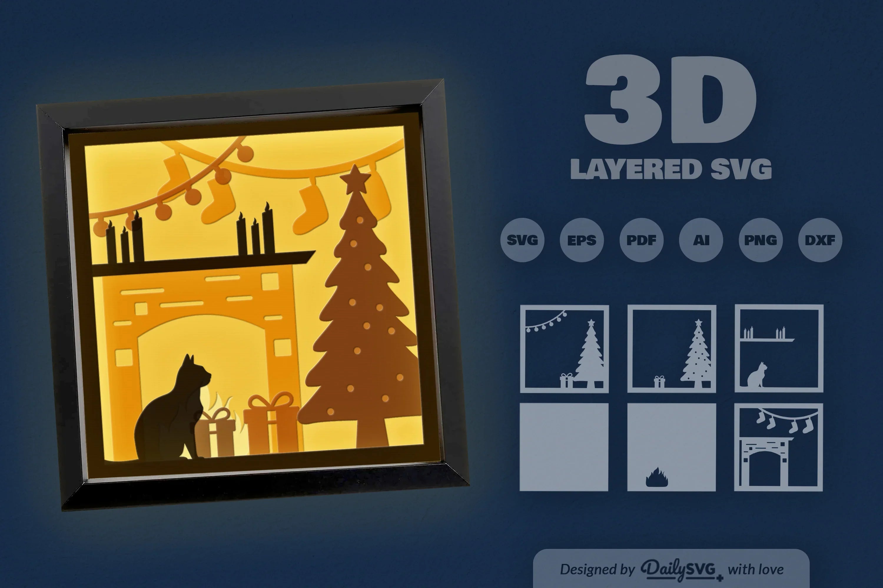 3D Christmas Scene Papercut SVG Bundle for Home Decor - CraftNest - Digital Crafting and Art