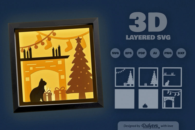 3D Christmas Scene Papercut SVG Bundle for Home Decor - CraftNest - Digital Crafting and Art