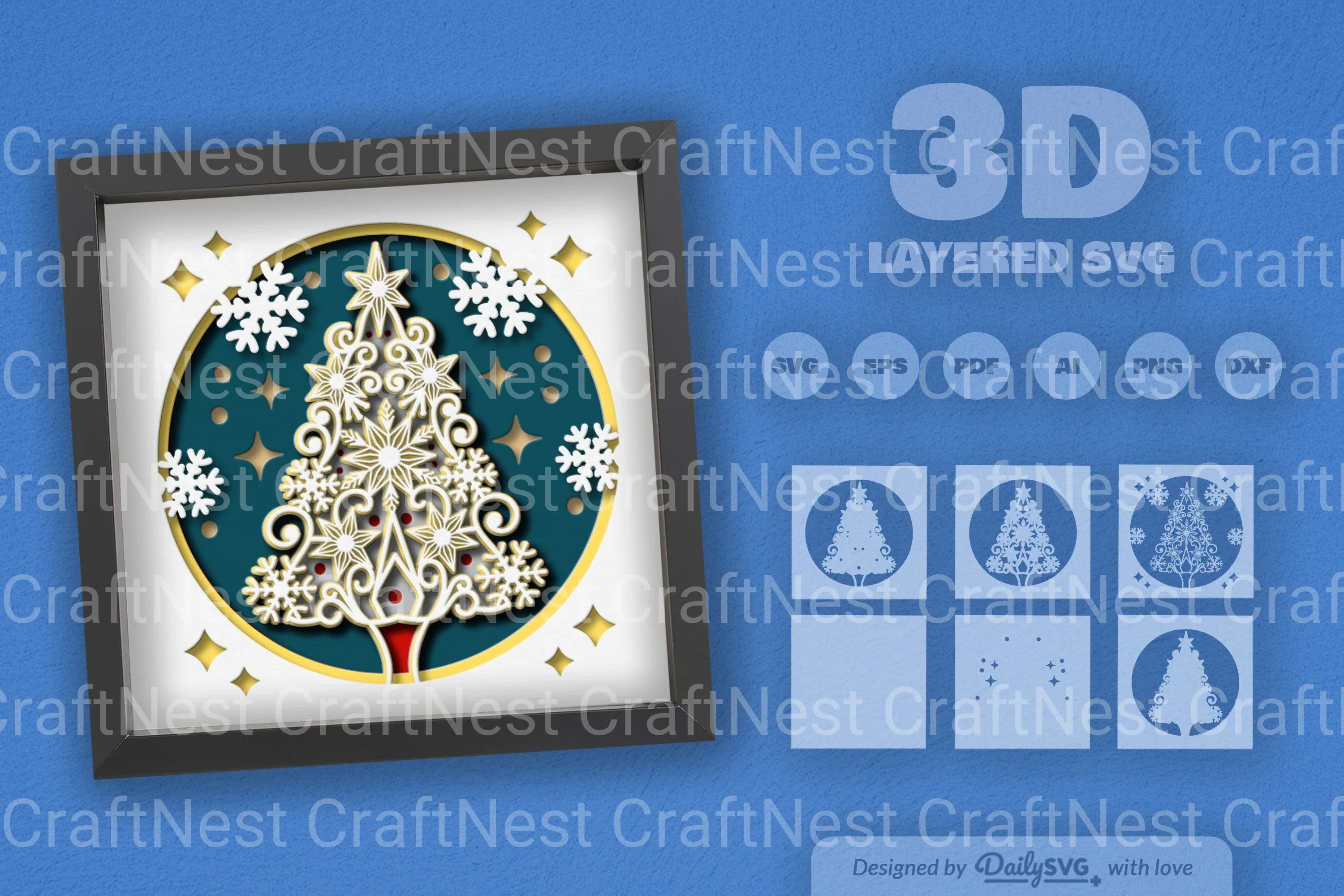 3D Christmas Snowflake Tree Papercut SVG Bundle