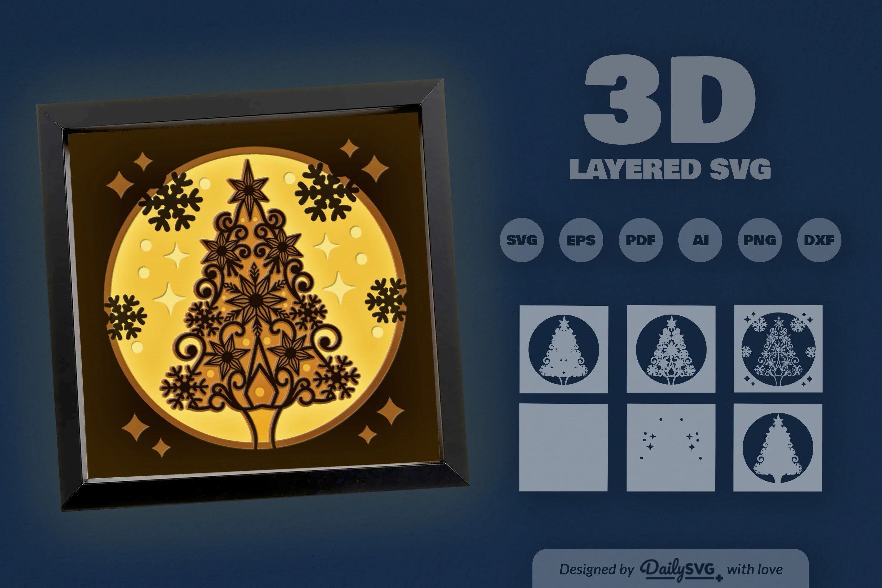 3D Christmas Snowflake Tree Papercut SVG Bundle - CraftNest - Digital Crafting and Art