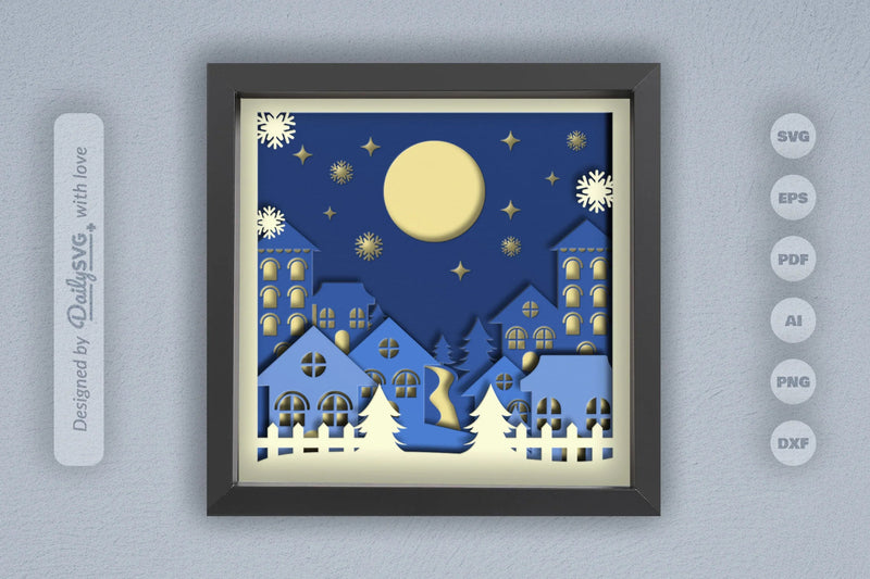 3D Christmas In Town Papercut SVG Bundle - CraftNest - Digital Crafting and Art