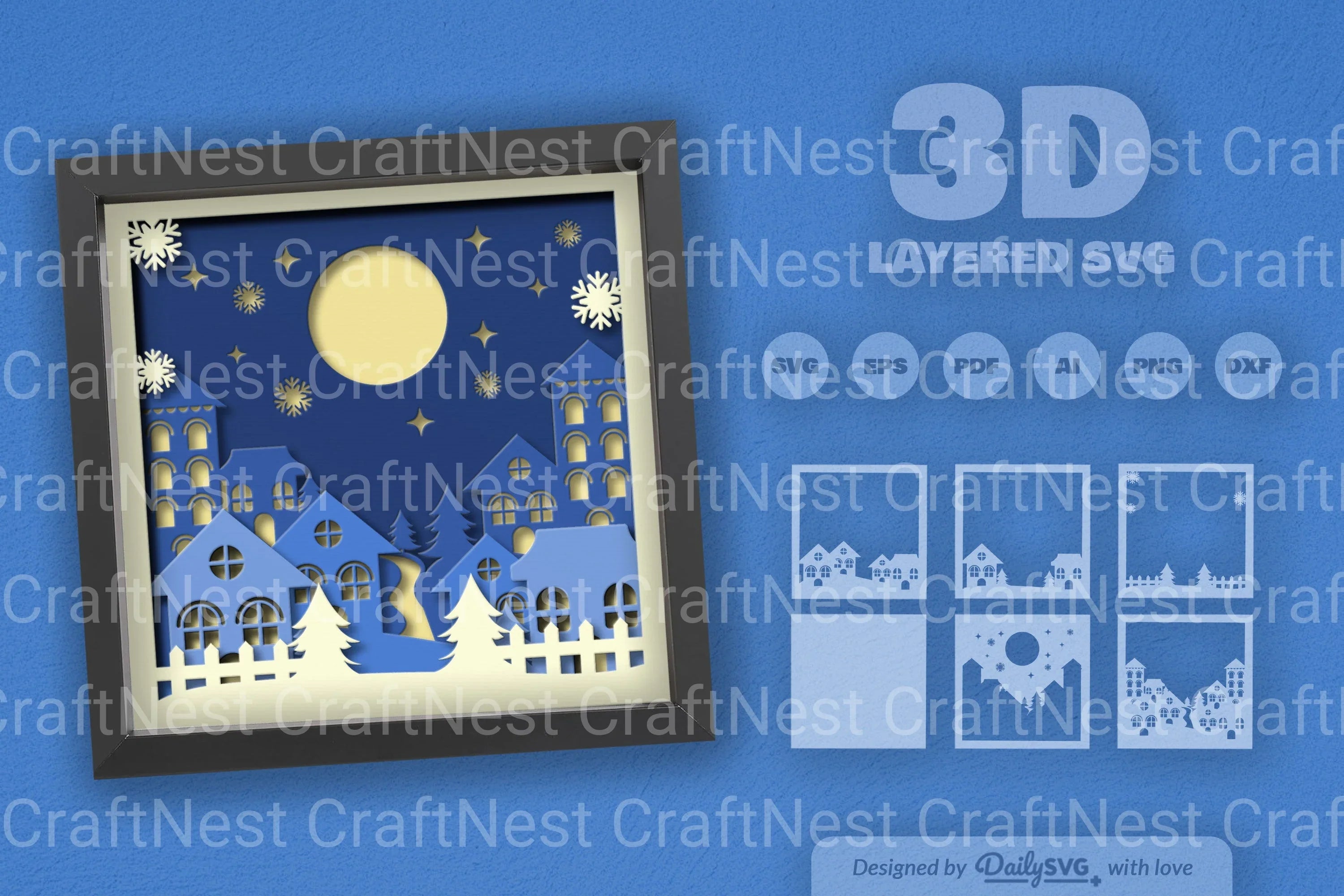 3D Christmas In Town Papercut SVG Bundle