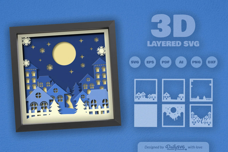 3D Christmas In Town Papercut SVG Bundle - CraftNest - Digital Crafting and Art