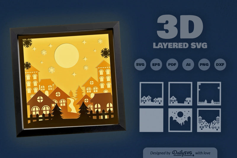 3D Christmas In Town Papercut SVG Bundle - CraftNest - Digital Crafting and Art