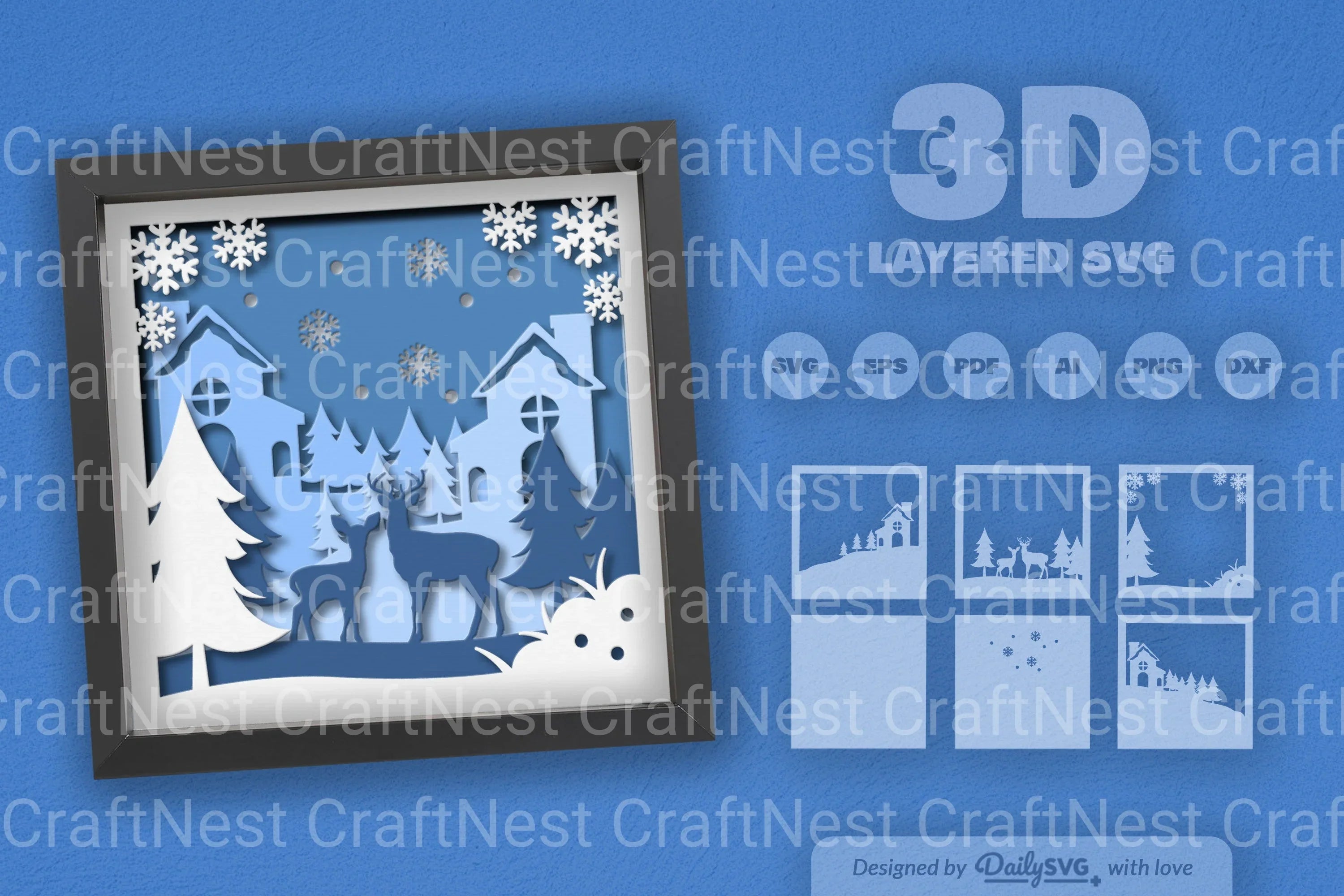 3D Deer and Winter Forest Papercut SVG Bundle