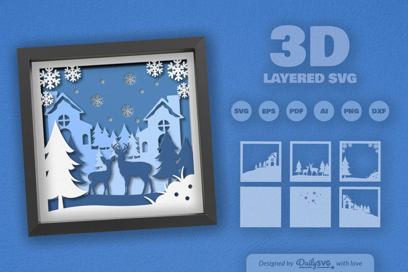 3D Deer and Winter Forest Papercut SVG Bundle - CraftNest - Digital Crafting and Art