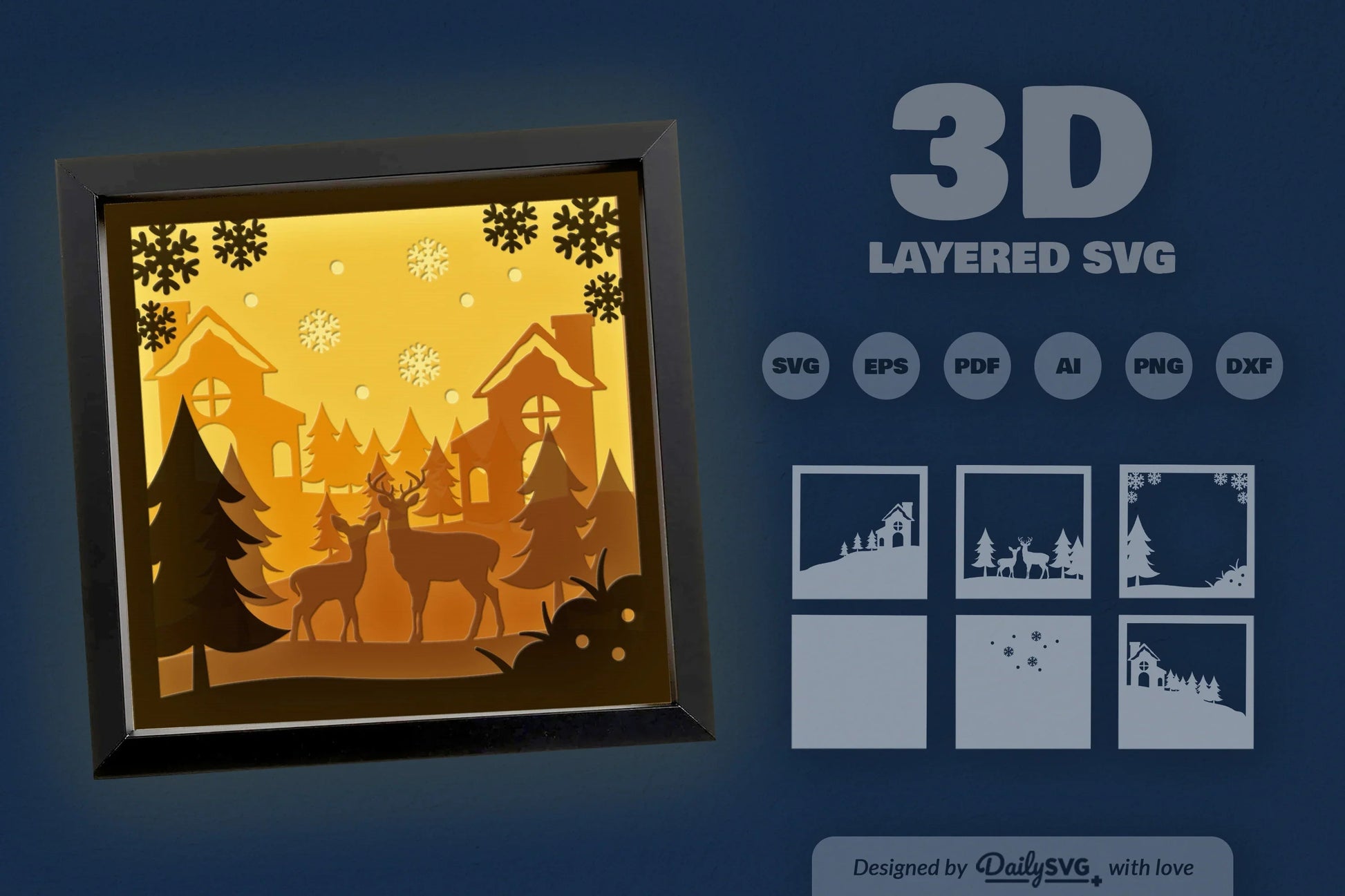 3D Deer and Winter Forest Papercut SVG Bundle - CraftNest - Digital Crafting and Art
