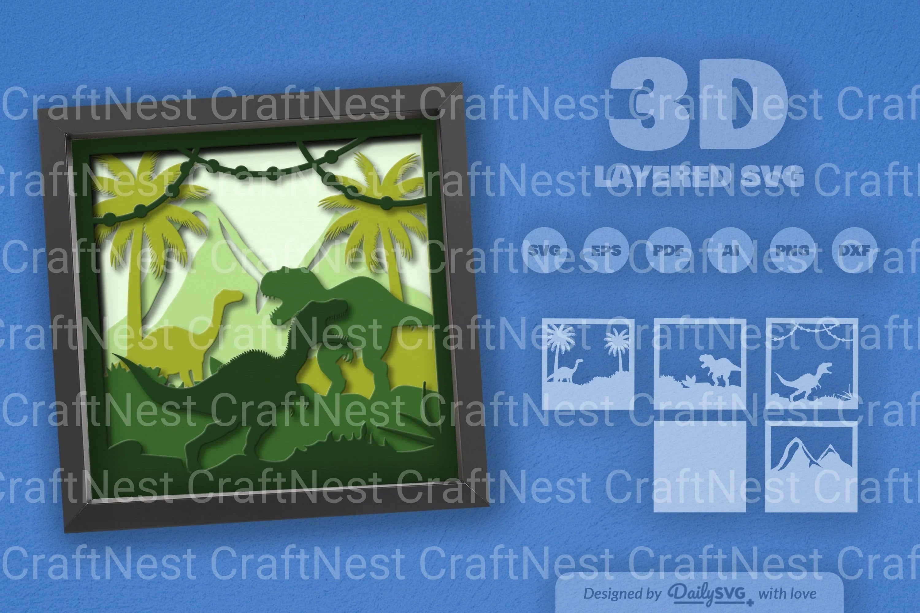 3D Dinosaur Jungle Papercut SVG Bundle